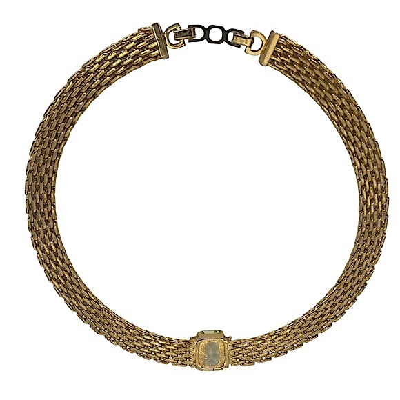 Vintage Christian Dior Metal Mesh Yellow Crystal Collar Necklace - Picture 9 of 10